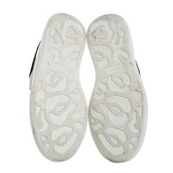 Pre Owned Alexander McQueen White/Black Leather and Glitter Oversized Sneakers Size 40.5