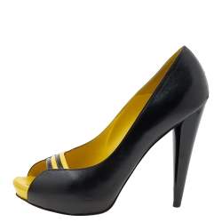 Alexander McQueen Black/Yellow Leather Peep Toe Pumps Size 37.5