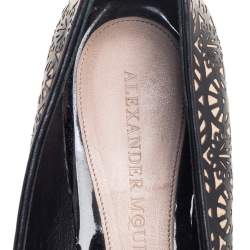 Pre Owned Alexander McQueen Black Laser Cut Patent Leather Loafers Size 41