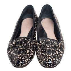 Pre Owned Alexander McQueen Black Laser Cut Patent Leather Loafers Size 41