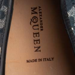 Pre Owned Alexander McQueen Black/Green Leather And Canvas Slip On Sneakers Size 40