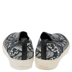 Pre Owned Alexander McQueen Black/Green Leather And Canvas Slip On Sneakers Size 40