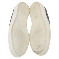 Pre Owned Alexander McQueen Black/Green Leather And Canvas Slip On Sneakers Size 40