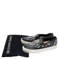 Pre Owned Alexander McQueen Black/Green Leather And Canvas Slip On Sneakers Size 40