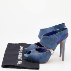 Alexander McQueen Blue Leather Slingback Platform Sandals Size 38