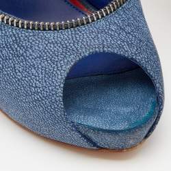 Alexander McQueen Blue Leather Slingback Platform Sandals Size 38