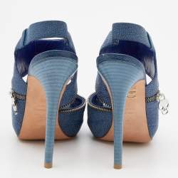 Alexander McQueen Blue Leather Slingback Platform Sandals Size 38