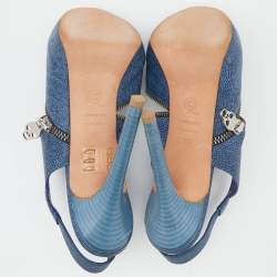 Alexander McQueen Blue Leather Slingback Platform Sandals Size 38