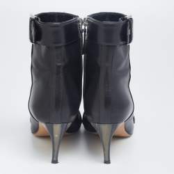 Pre Owned Alexander McQueen Black Leather Buckle Ankle Length Boots Size 38