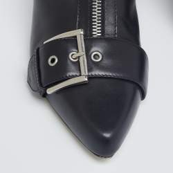 Pre Owned Alexander McQueen Black Leather Buckle Ankle Length Boots Size 38