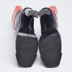 Pre Owned Alexander McQueen Red/Black Patent Leather Calf Length Boots Size 40
