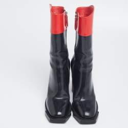 Pre Owned Alexander McQueen Red/Black Patent Leather Calf Length Boots Size 40