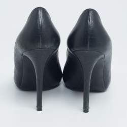 Pre Owned Alexander McQueen Black Leather Crystal Embellished Skull Detail Peep Toe Platform Pumps Size 37