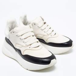 Pre Owned Alexander McQueen White/Black Leather Oversized Runner Low-Top Sneakers Size 36