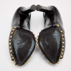 Alexander McQueen Black Patent Leather Skull Embellished Peep Toe Pumps Size 38