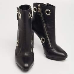 Alexander McQueen Black Leather Eyelet Detail Ankle Booties Size 37