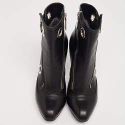 Alexander McQueen Black Leather Eyelet Detail Ankle Booties Size 37