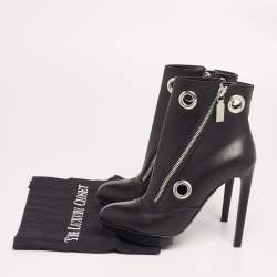 Alexander McQueen Black Leather Eyelet Detail Ankle Booties Size 37