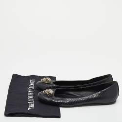 Pre Owned Alexander McQueen Black Python Skull City Ballet Flats Size 39