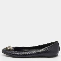 Pre Owned Alexander McQueen Black Python Skull City Ballet Flats Size 39