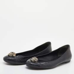 Pre Owned Alexander McQueen Black Python Skull City Ballet Flats Size 39