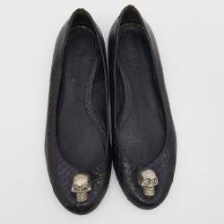 Pre Owned Alexander McQueen Black Python Skull City Ballet Flats Size 39