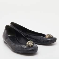 Pre Owned Alexander McQueen Black Python Skull City Ballet Flats Size 39