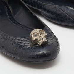 Pre Owned Alexander McQueen Black Python Skull City Ballet Flats Size 39