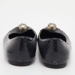 Pre Owned Alexander McQueen Black Python Skull City Ballet Flats Size 39