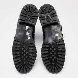 Pre Owned Alexander McQueen Black Leather Metal Bar Studded Biker Boots Size 40