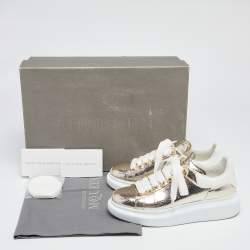 Pre Owned Alexander McQueen White/Gold  Leather Oversized Sneakers Size 36