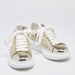 Pre Owned Alexander McQueen White/Gold  Leather Oversized Sneakers Size 36