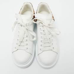 Pre Owned Alexander McQueen White/Brown Leather And Calf Hair Oversized Sneakers Size 37