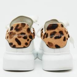 Pre Owned Alexander McQueen White/Brown Leather And Calf Hair Oversized Sneakers Size 37