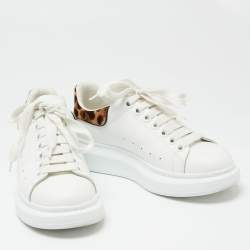 Pre Owned Alexander McQueen White/Brown Leather And Calf Hair Oversized Sneakers Size 37
