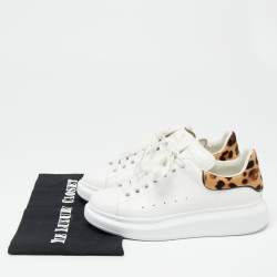 Pre Owned Alexander McQueen White/Brown Leather And Calf Hair Oversized Sneakers Size 37