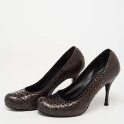 Alexander McQueen Dark Green Python Leather Round Toe Pumps Size 37.5