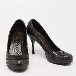 Alexander McQueen Dark Green Python Leather Round Toe Pumps Size 37.5