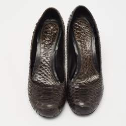 Alexander McQueen Dark Green Python Leather Round Toe Pumps Size 37.5