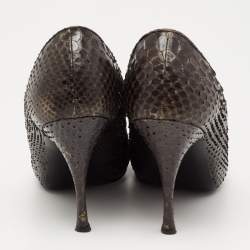 Alexander McQueen Dark Green Python Leather Round Toe Pumps Size 37.5