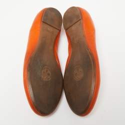 Pre Owned Alexander McQueen Orange Leather Skull City Ballet Flats Size 38.5