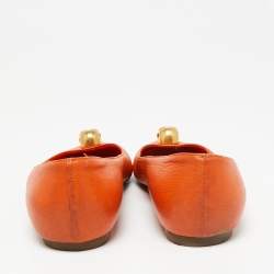 Pre Owned Alexander McQueen Orange Leather Skull City Ballet Flats Size 38.5