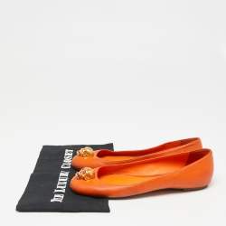 Pre Owned Alexander McQueen Orange Leather Skull City Ballet Flats Size 38.5