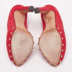 Pre Owned Alexander McQueen Red Suede Skull Embellished Peep Toe Pumps Size 36.5