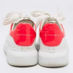 Pre Owned Alexander McQueen White/Hot Pink Leather Oversized Sneakers Size 35.5