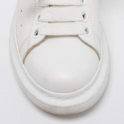 Pre Owned Alexander McQueen White/Hot Pink Leather Oversized Sneakers Size 35.5