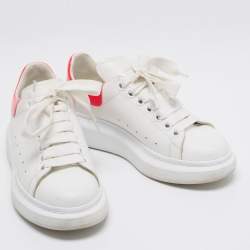 Pre Owned Alexander McQueen White/Hot Pink Leather Oversized Sneakers Size 35.5