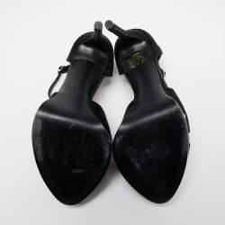 Pre Owned Alexander McQueen Black Satin Studded Platform Ankle-Strap Sandals Size 39