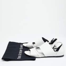 Pre Owned Alexander McQueen White Leather Ankle Strap Flat Sandals Size 38