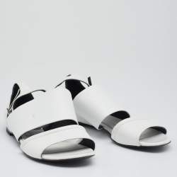 Pre Owned Alexander McQueen White Leather Ankle Strap Flat Sandals Size 38